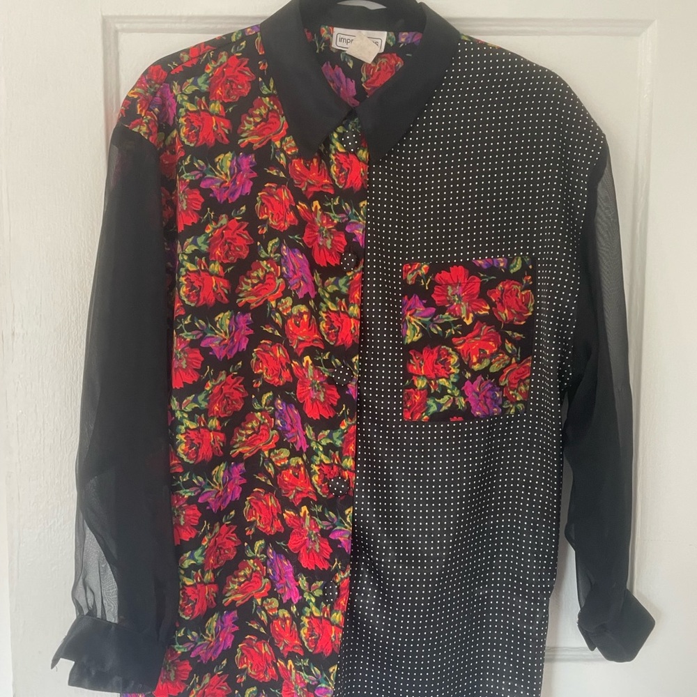 Vintage Silk/Mesh Patterned Button- Down - image 1